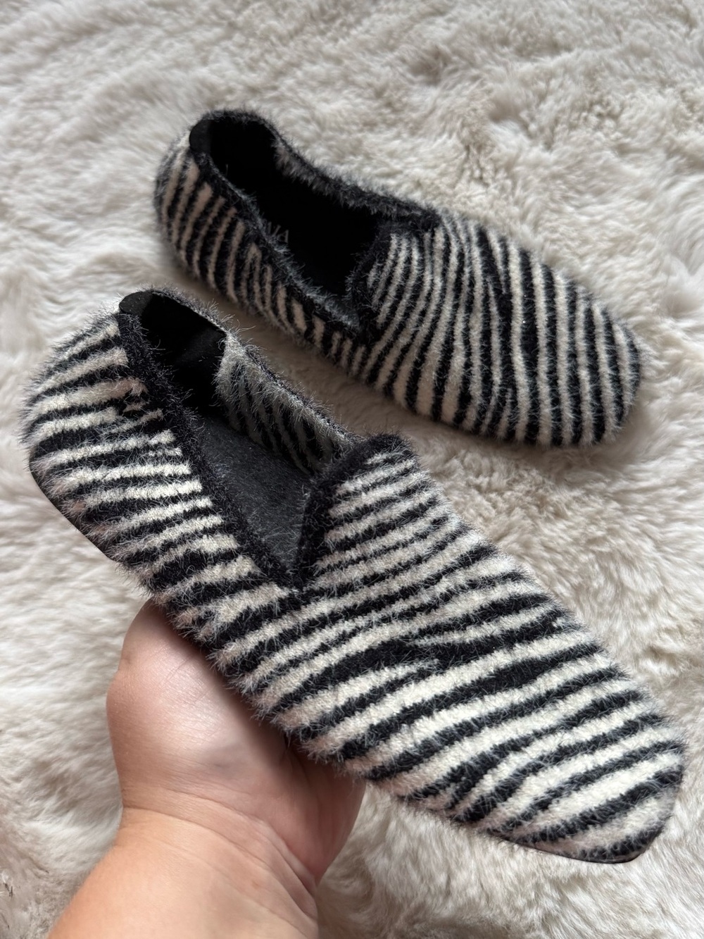 Vivaia Samantha Squared Toe Faux Mink Knit Zebra Loafers Size EU 39
